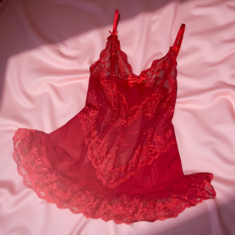 Fredericks of Hollywood Red Lara May Lace Babydoll